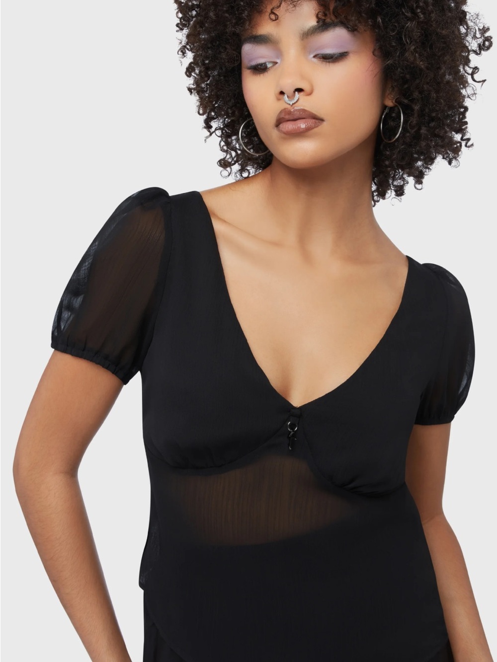 Killstar Black Sheer Puff Sleeve V-Neck Blouse